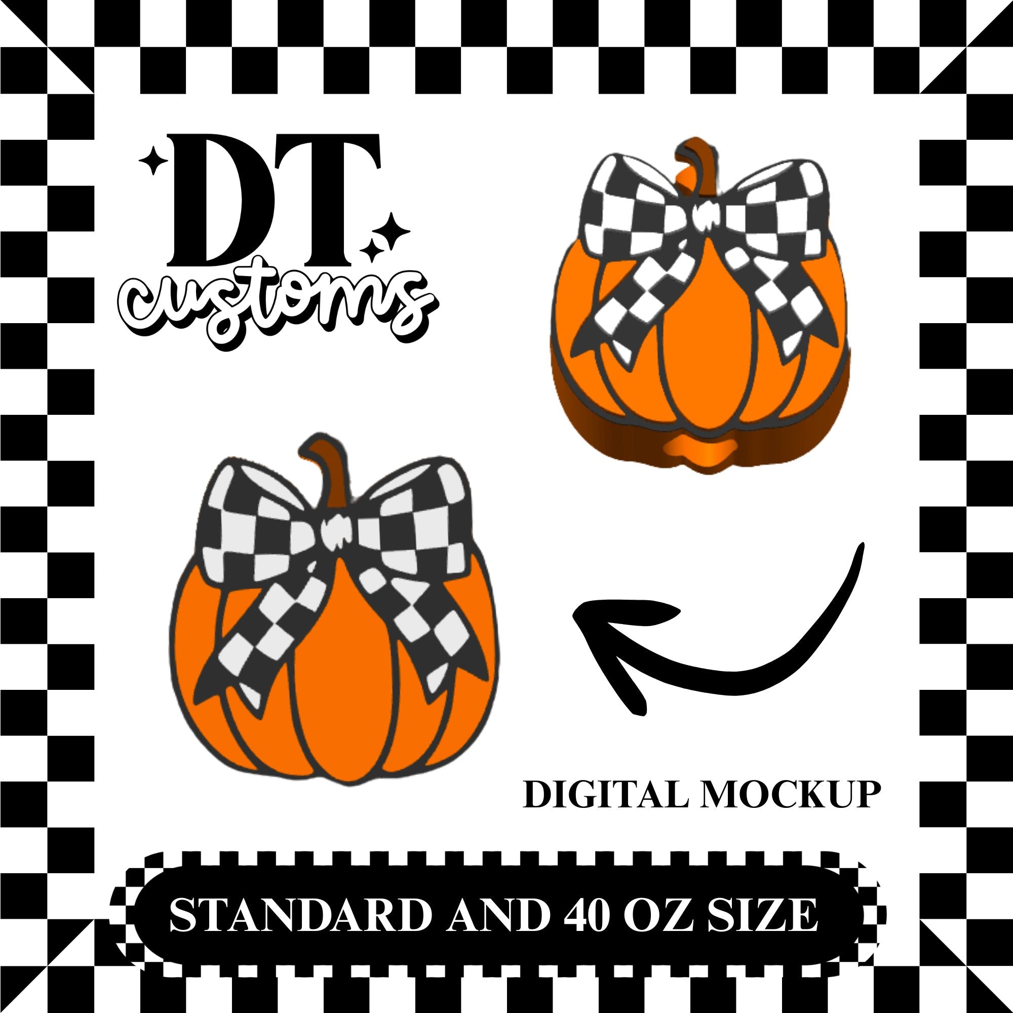 Wholesale Checker Bow Pumpkin 3D Straw Topper