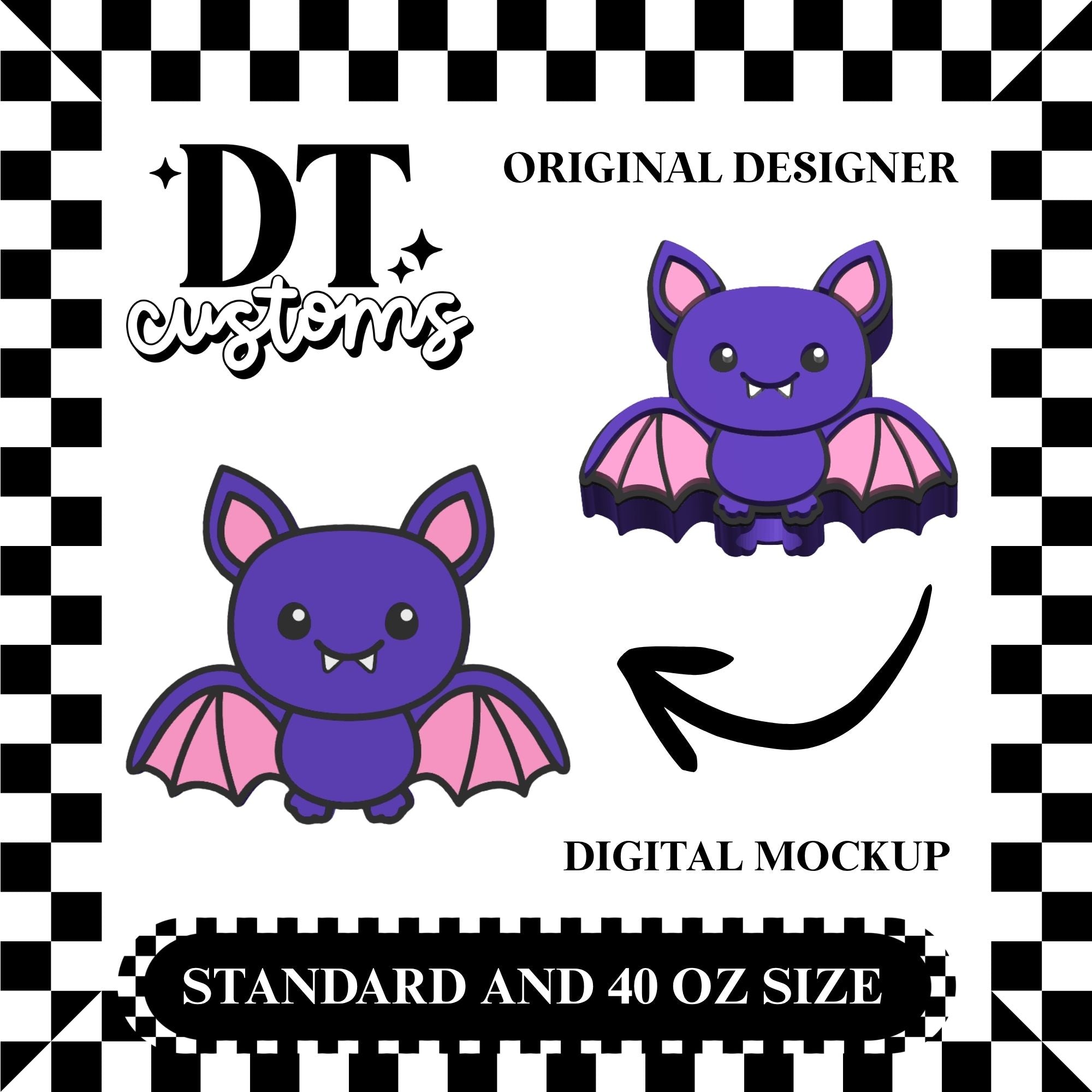 Cute Batty Straw Topper 3MF Digital File 2 Sizes