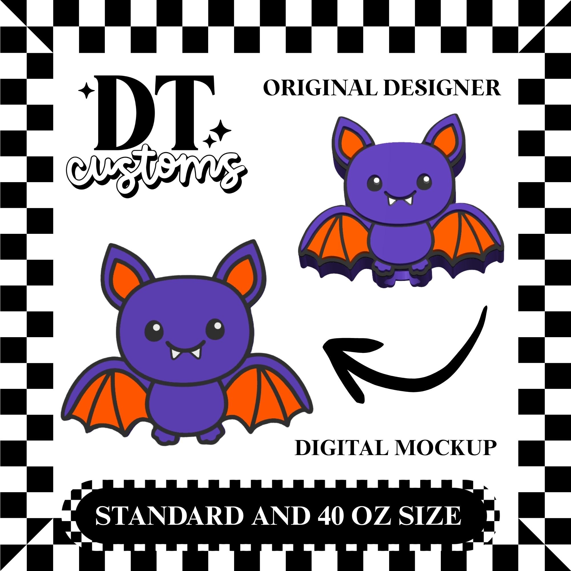 Wholesale Orange Accent Cute Batty Straw Topper Designed By DT Customs