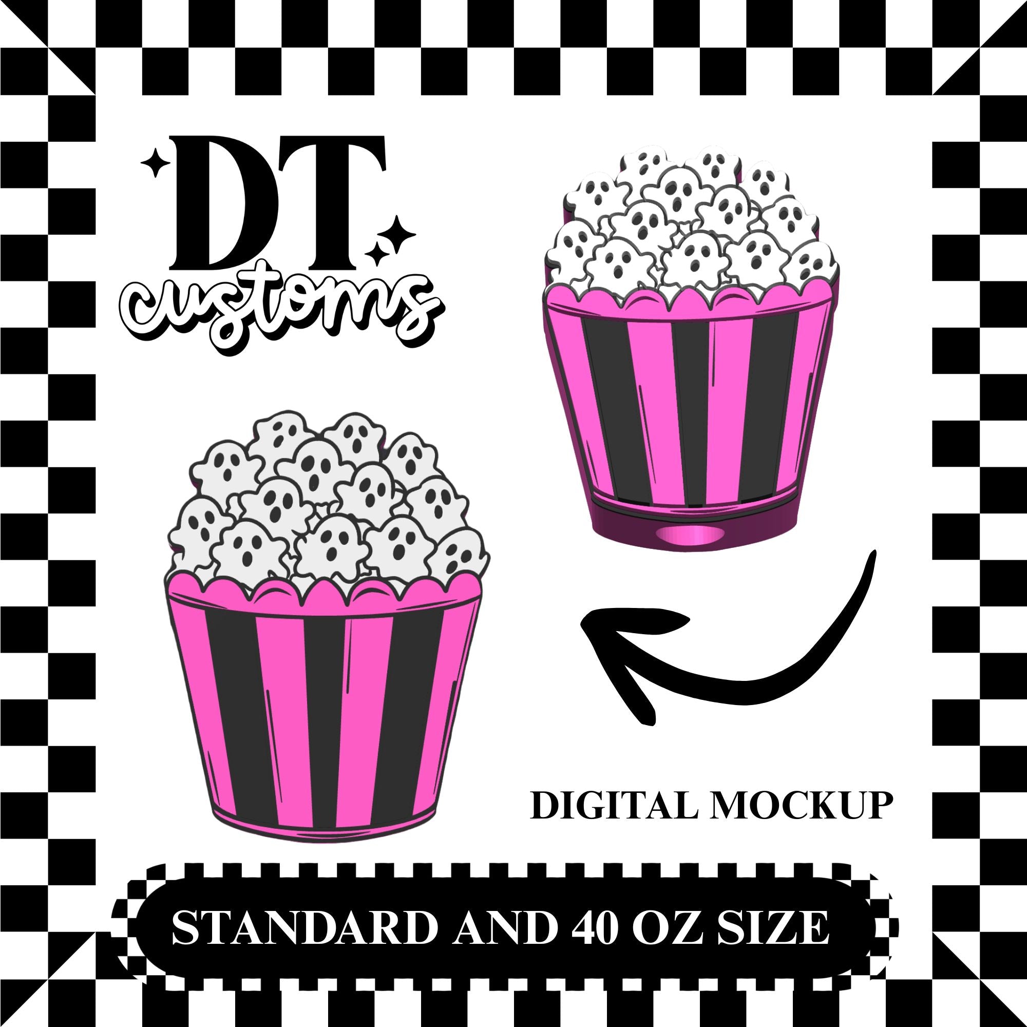 Wholesale Pink Ghostie Popcorn 3D Straw Topper
