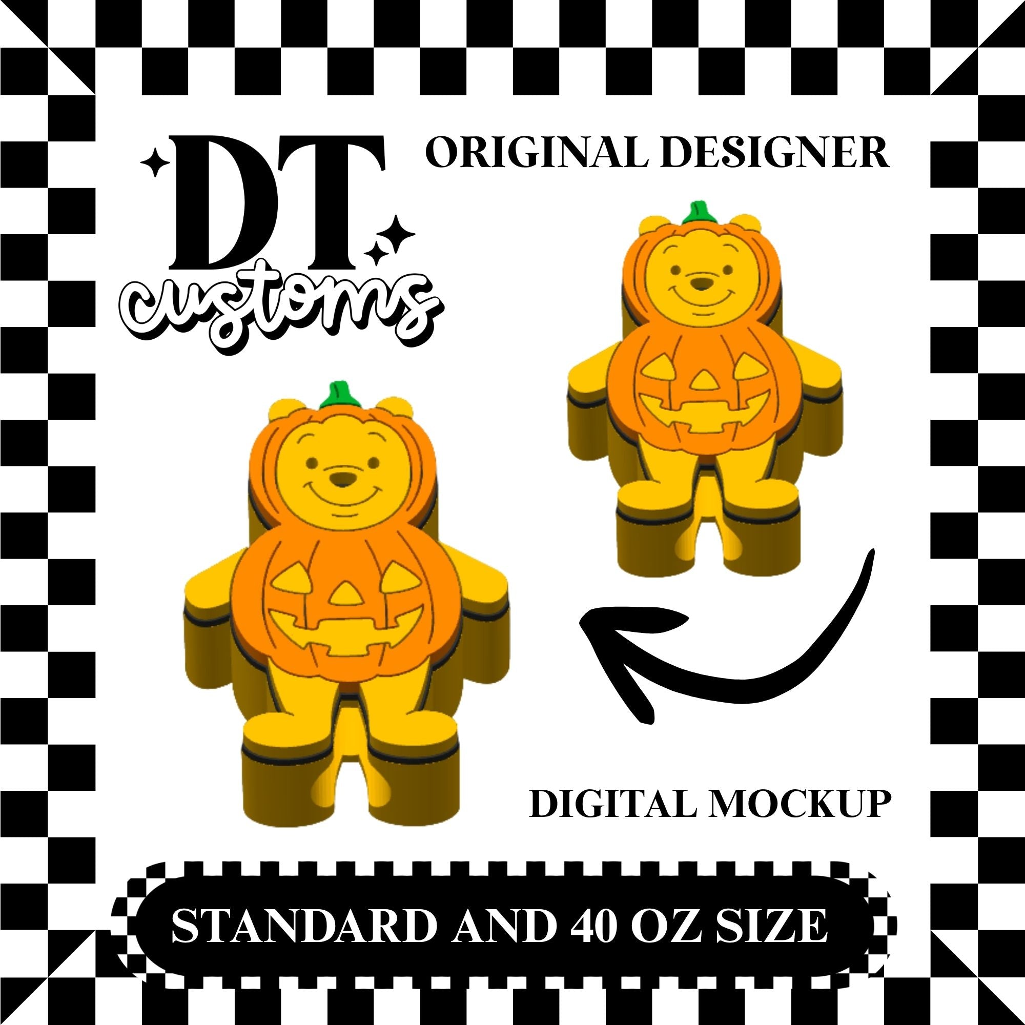 Wholesale Pumpkin Costume Silly Bear 3D Straw Topper Designed By DT Customs