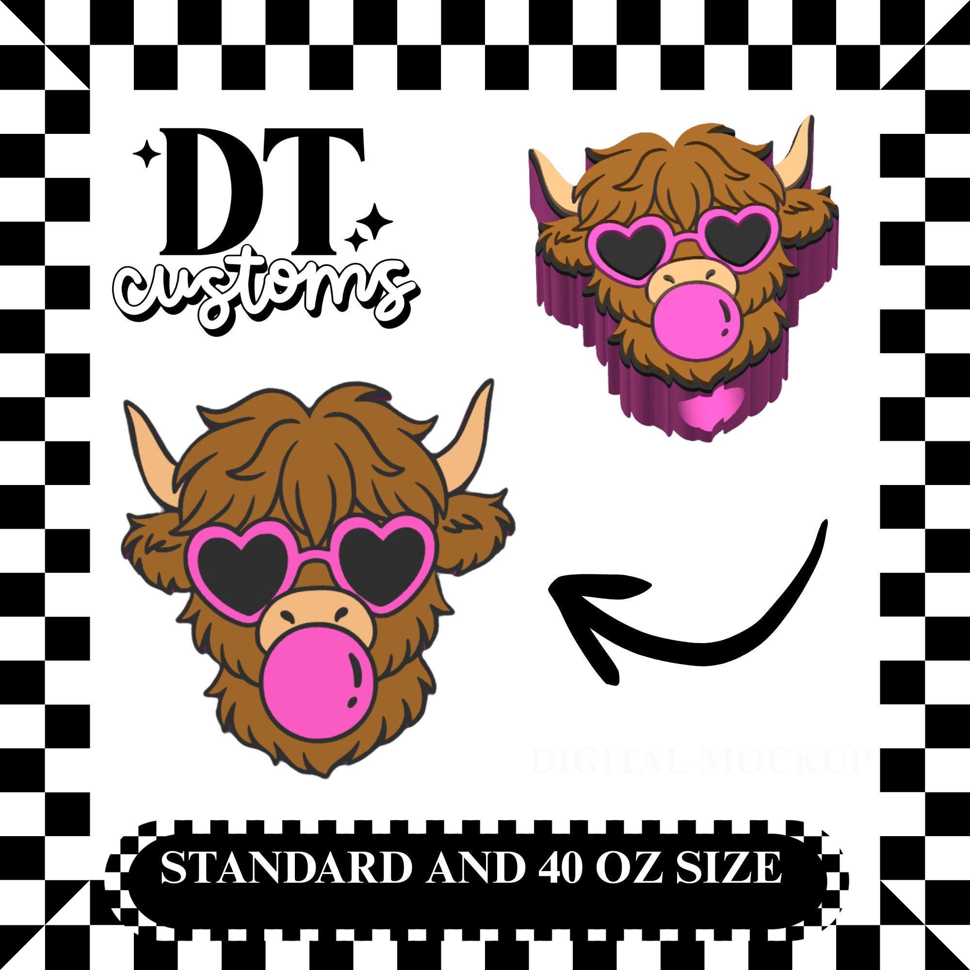 Wholesale Bubblegum Highland Cow 3D Straw Topper