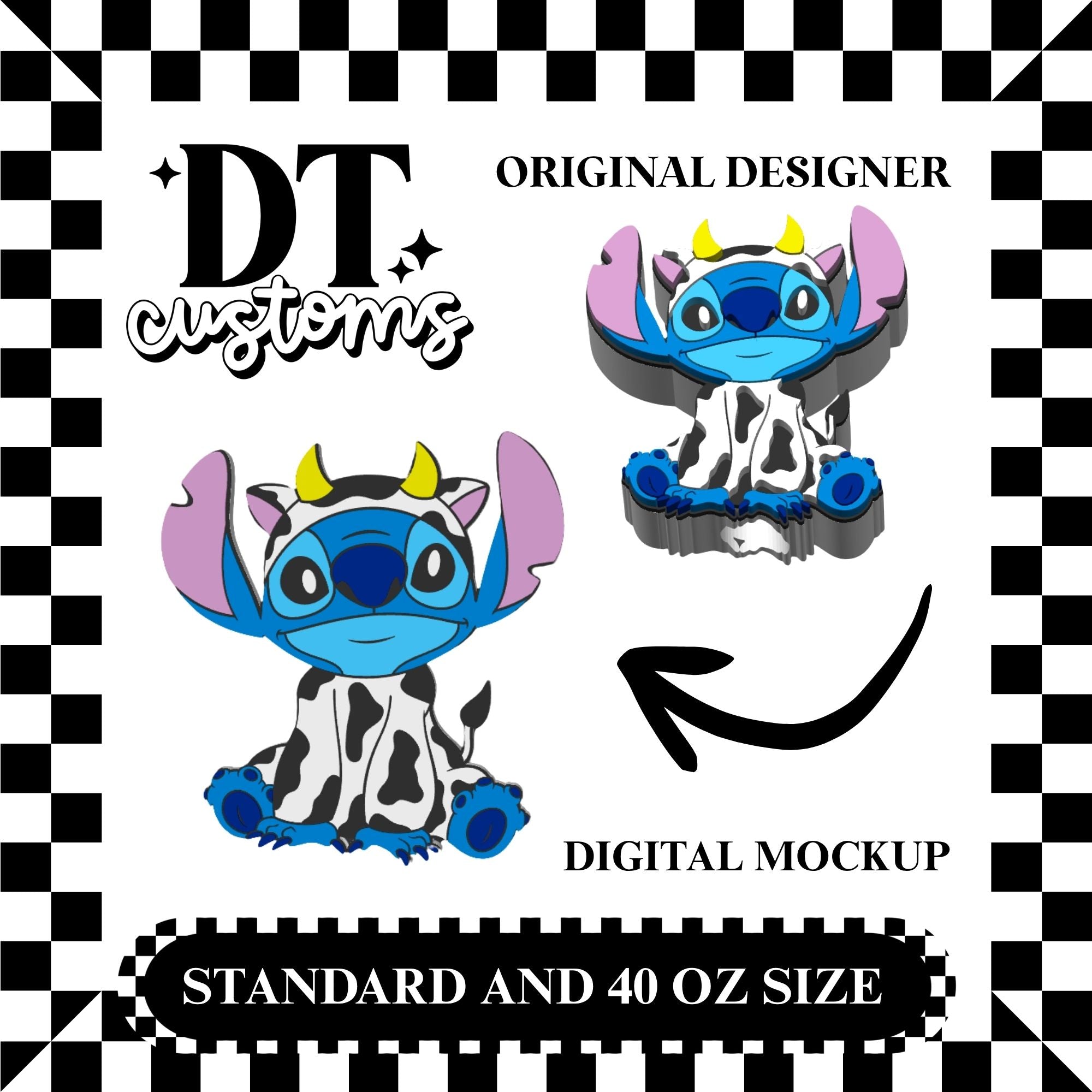 Wholesale Blue Alien Moo Cow 3D Straw Topper Designed By DT Customs