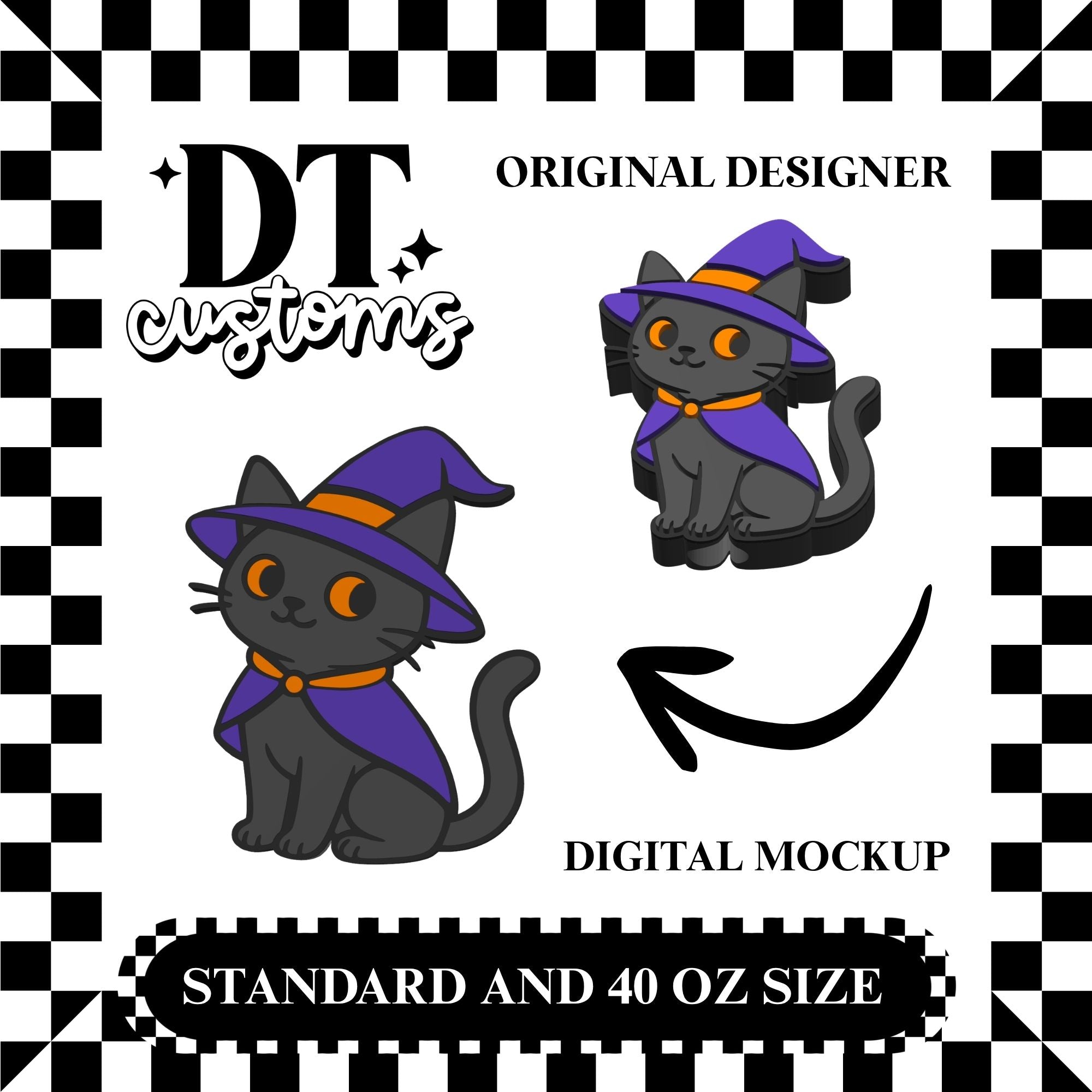 Wholesale Grey Spooky Cat 3D Straw Topper Designed By DT Customs