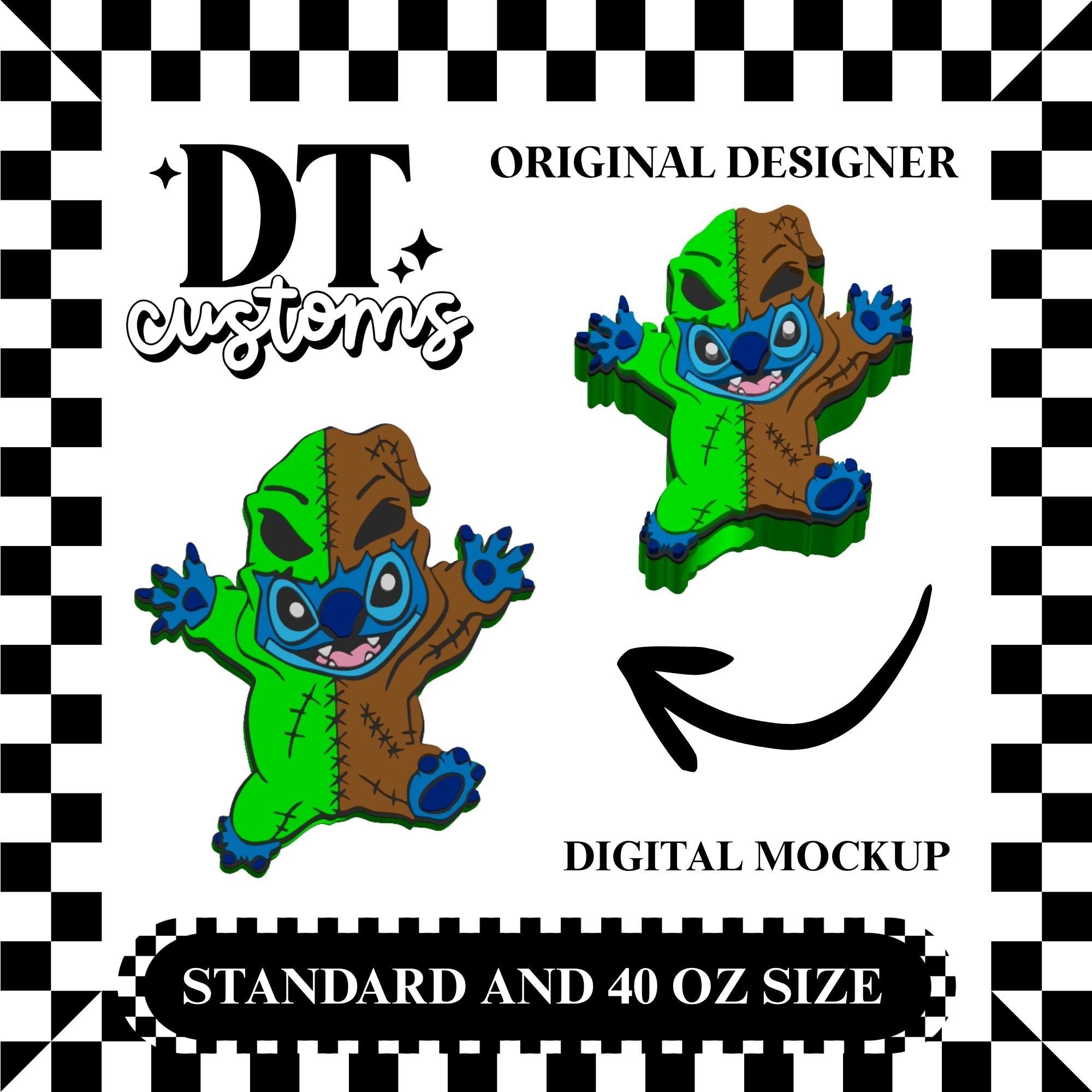 Wholesale Green/Tan Oog Blue Alien 3D Straw Topper Designed By DT Customs
