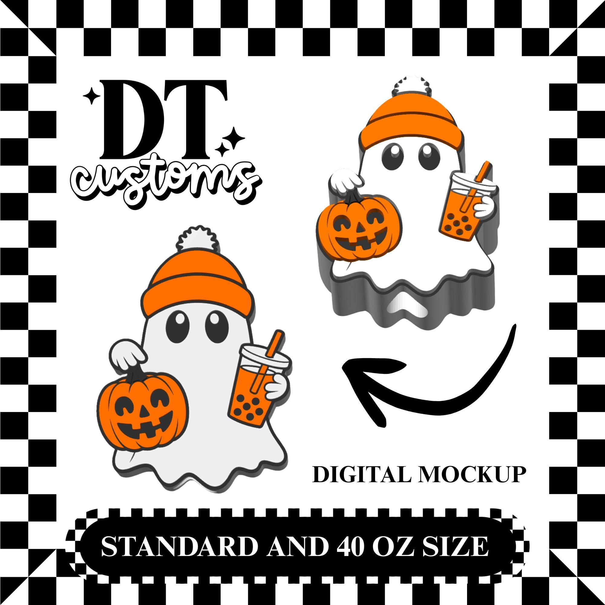 Wholesale Orange Boba Beanie Ghostie 3D Straw Topper