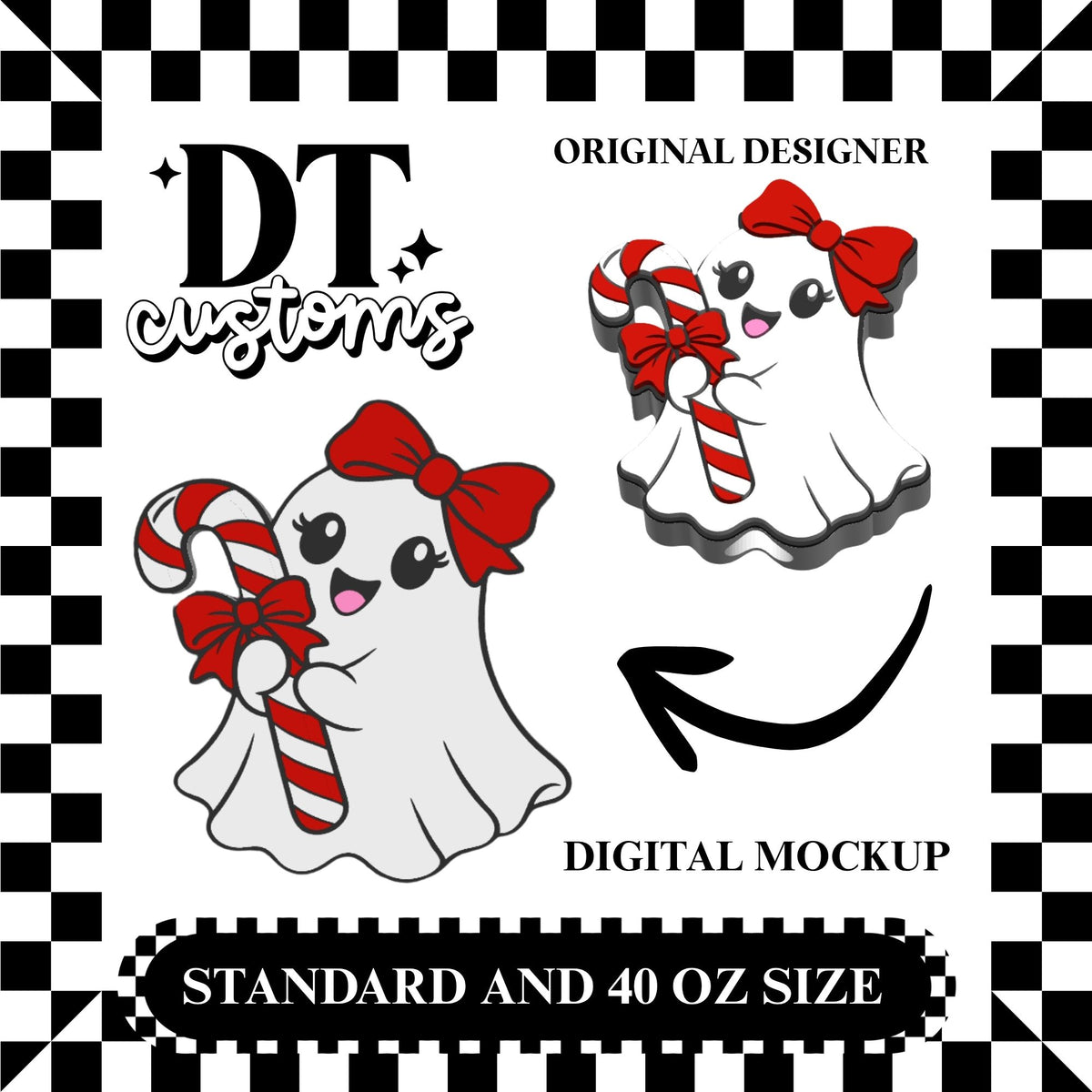 Wholesale Red Bow Ghost Candycane 3D Straw Topper Designed By DT Customs