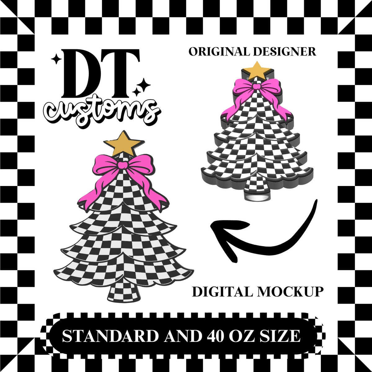 Wholesale Checker Christmas Tree 3D Straw Topper Designed By DT Customs