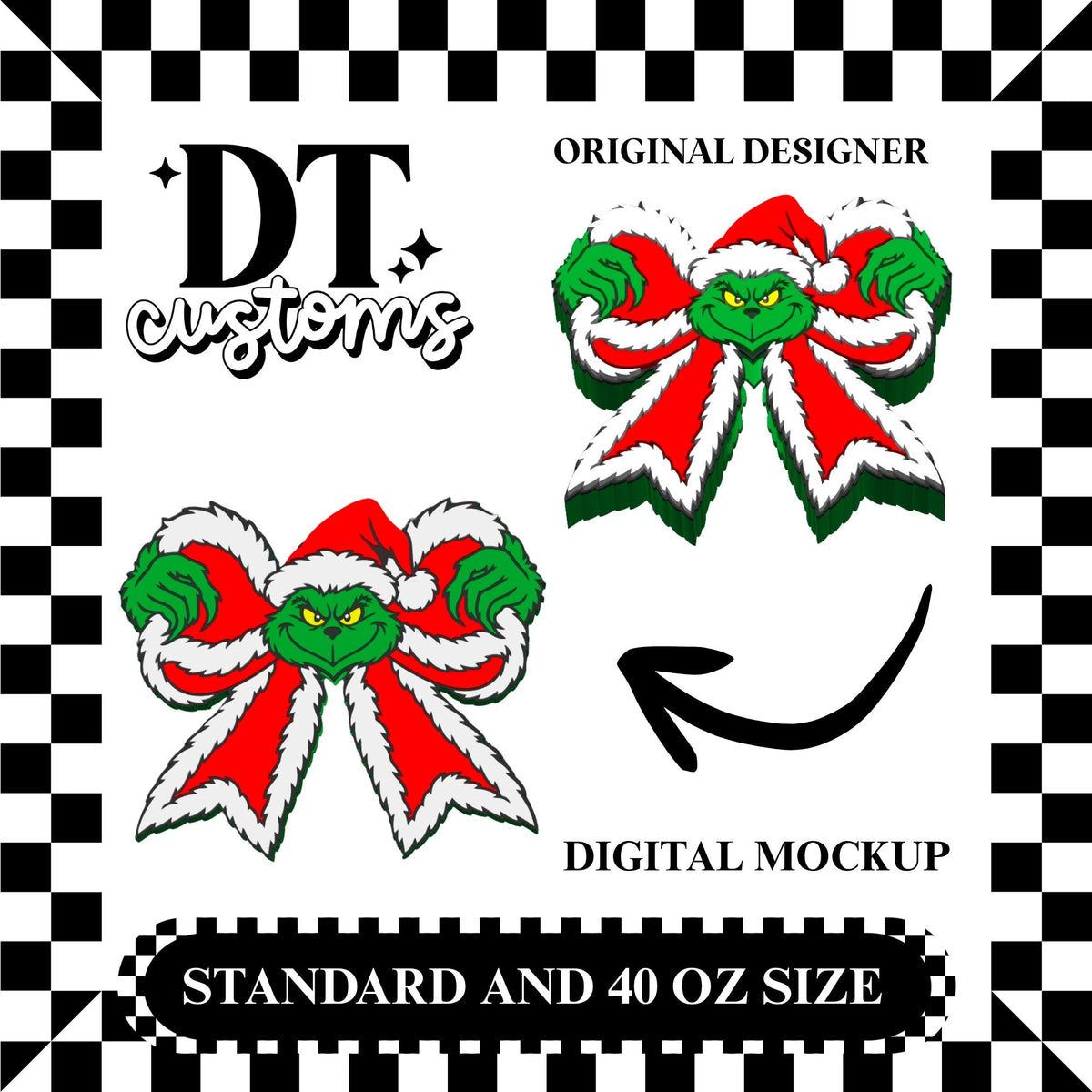 Wholesale Green Grouchy Bow 3D Straw Topper Designed By DT Customs