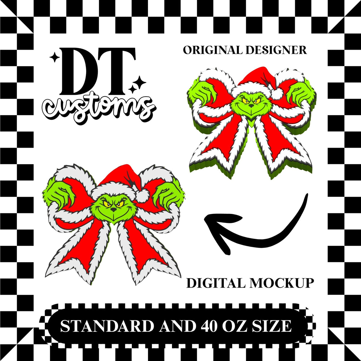 Wholesale Lime Green Grouchy Bow 3D Straw Topper Designed By DT Customs