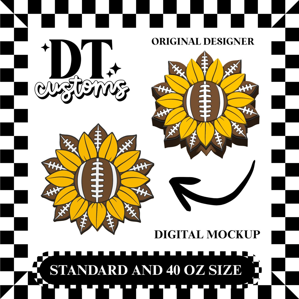 Wholesale Football Sunflower 3D Straw Topper Designed By DT Customs