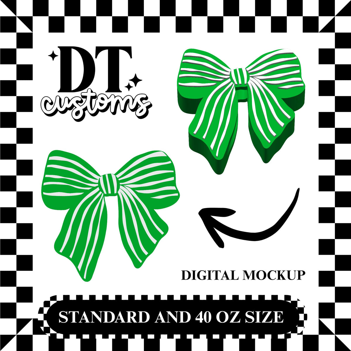 Wholesale Green Striped Bow 3D Straw Topper