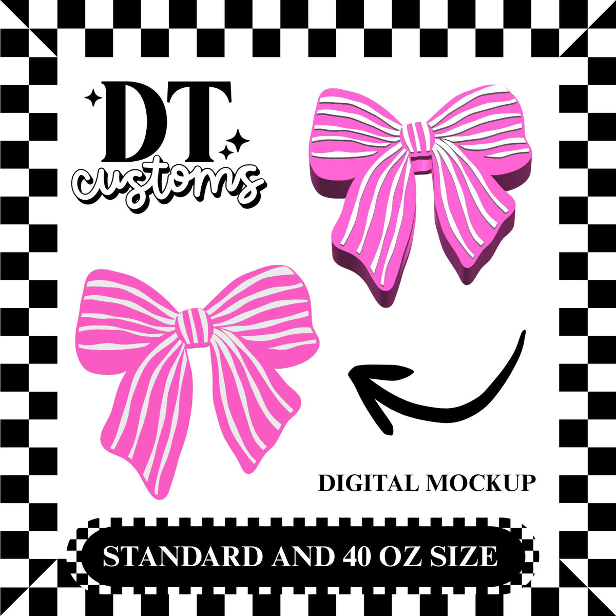 Wholesale Pink Striped Bow 3D Straw Topper