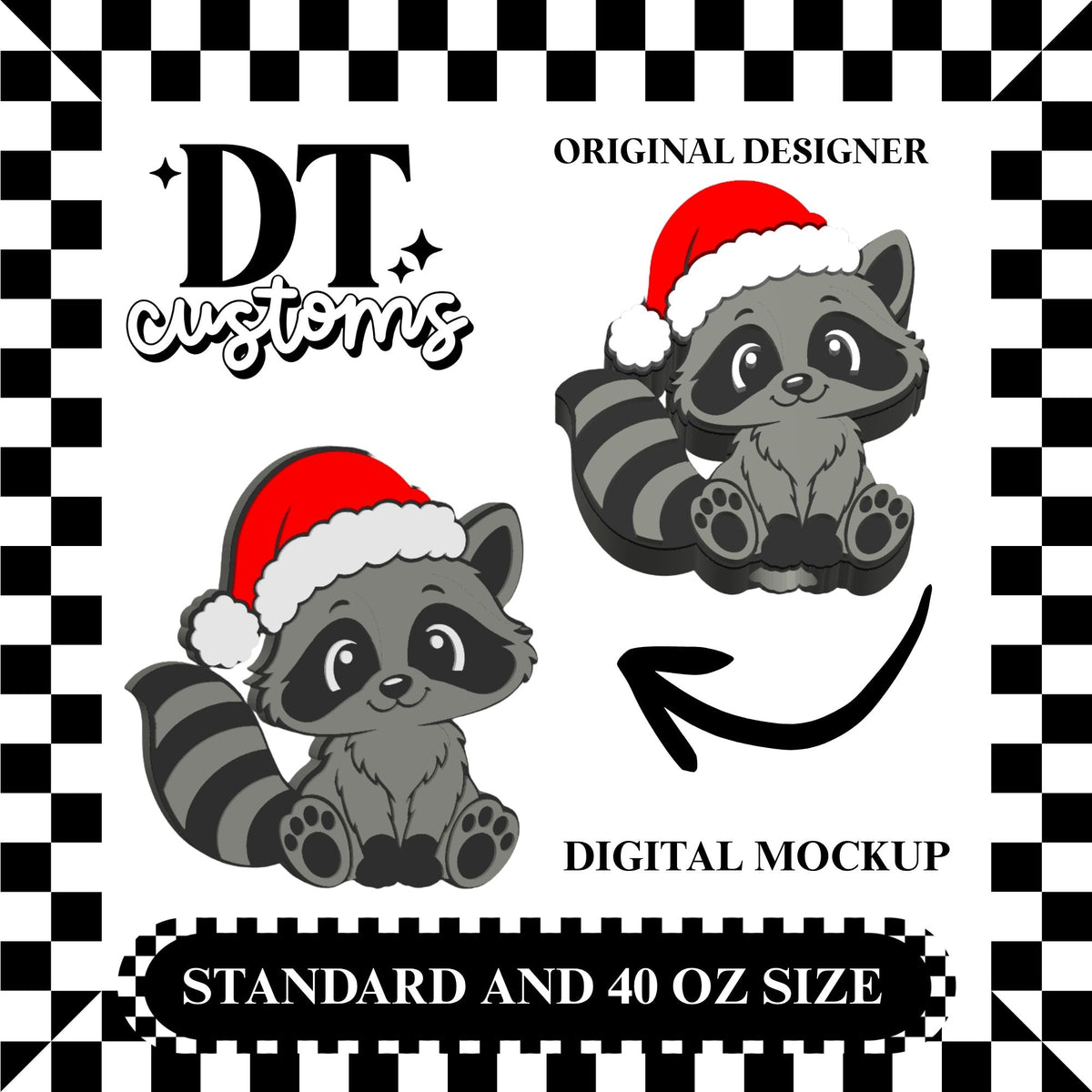 Wholesale Grey Santa Raccoon 3D Straw Topper Designed By DT Customs