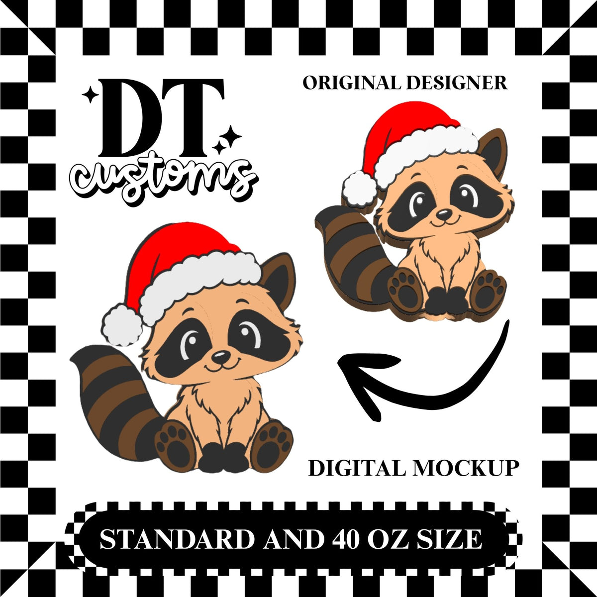 Wholesale Cream/Brown Santa Raccoon 3D Straw Topper Designed By DT Customs