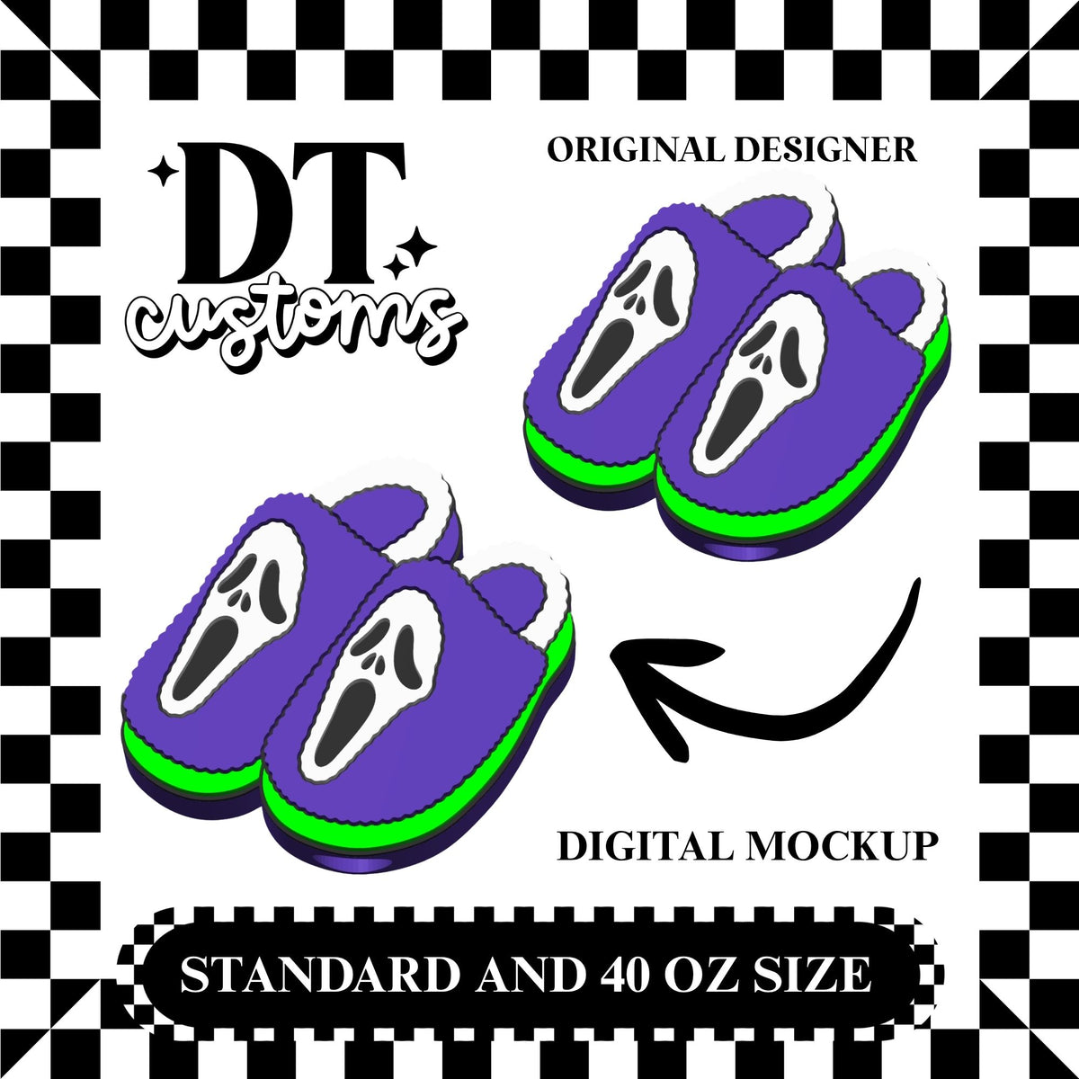 Wholesale Purple/Neon Green GF Slippers 3D Straw Topper Designed By DT Customs