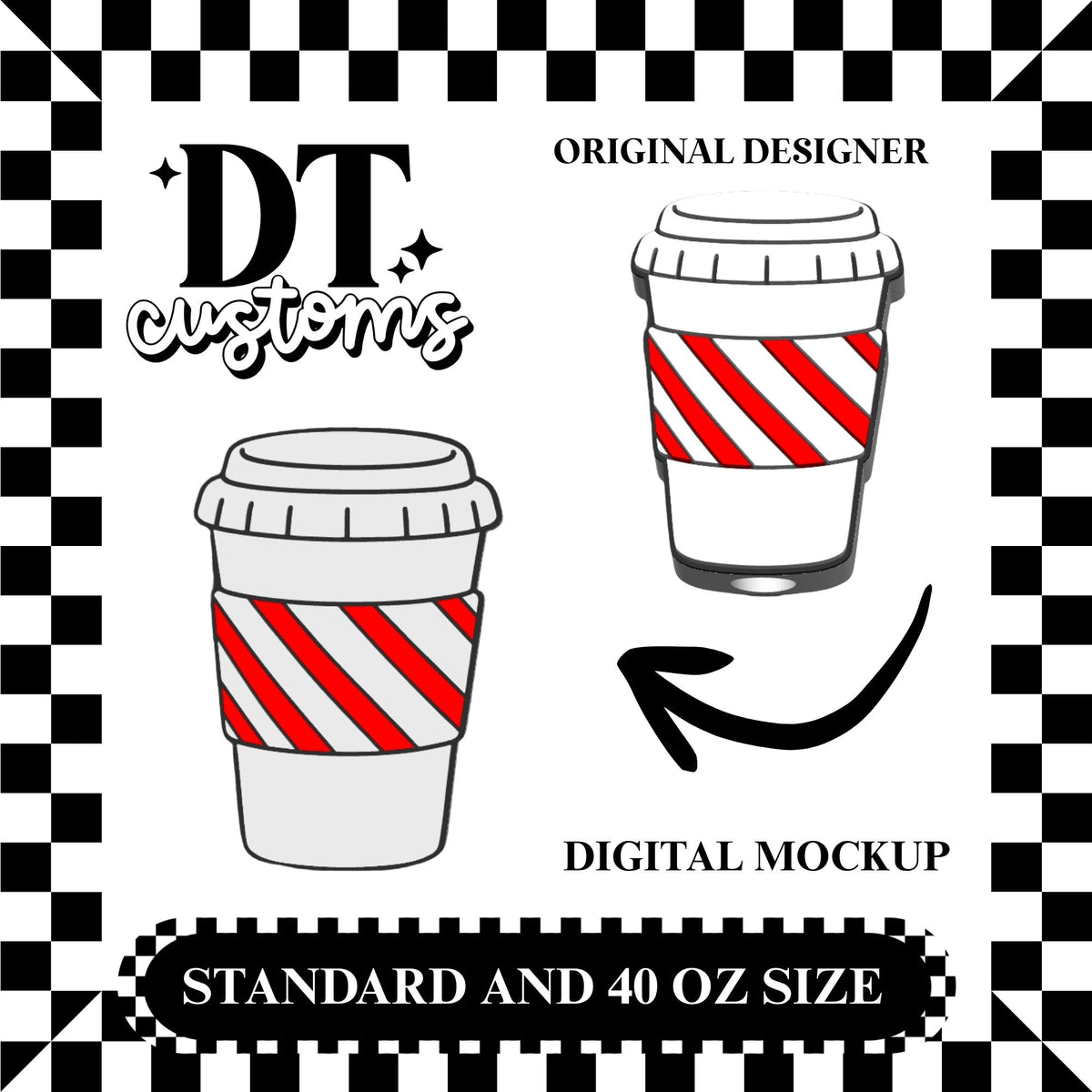 Wholesale Peppermint Striped Coffee 3D Straw Topper Designed By DT Customs