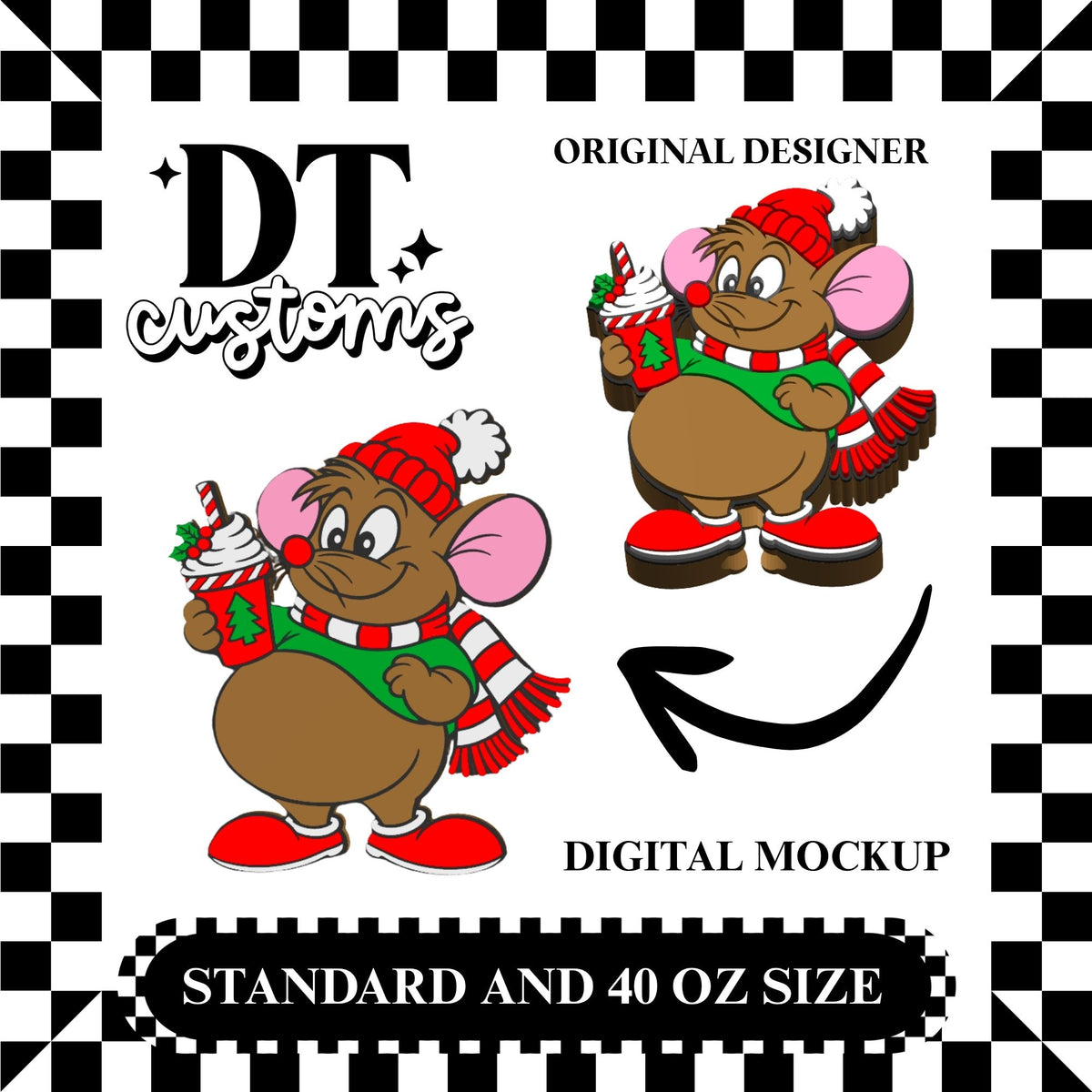Wholesale Xmas Coffee GG Mouse 3D Straw Topper Designed By DT Customs