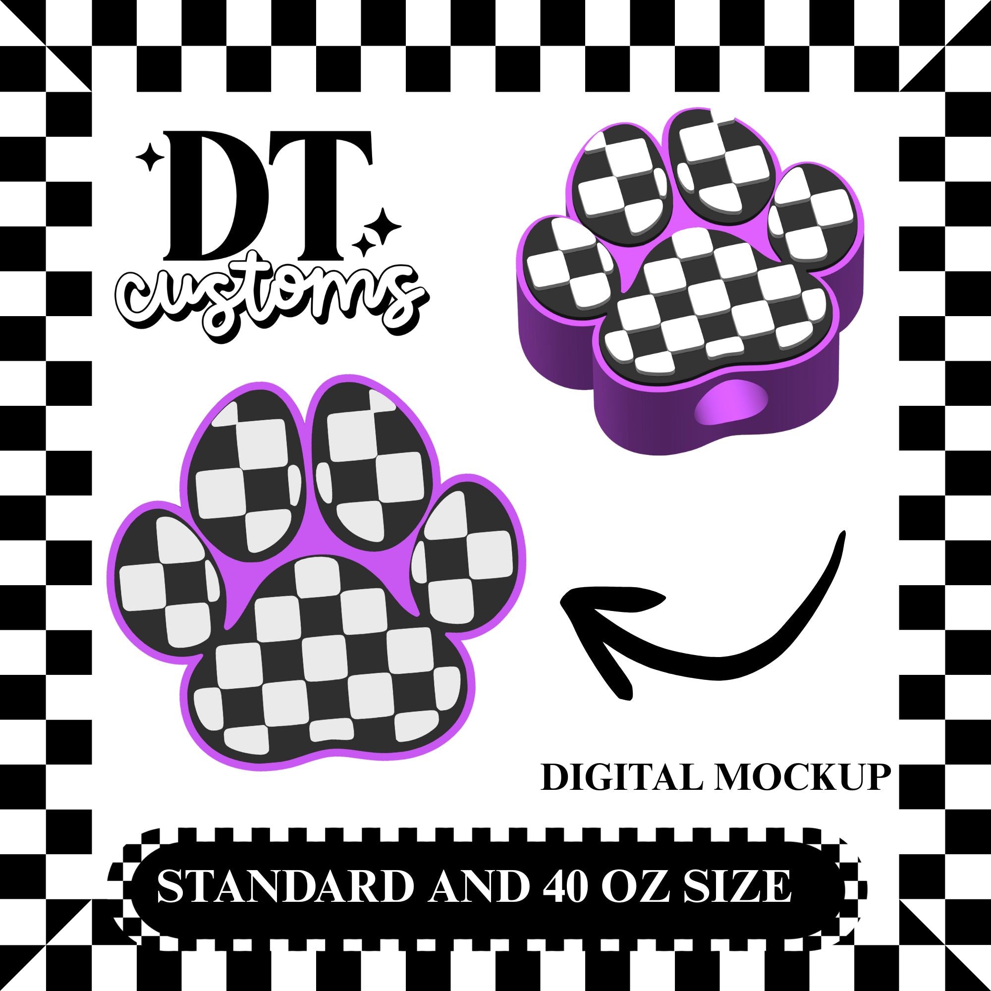 Wholesale Checker Paw Print 3D Straw Topper